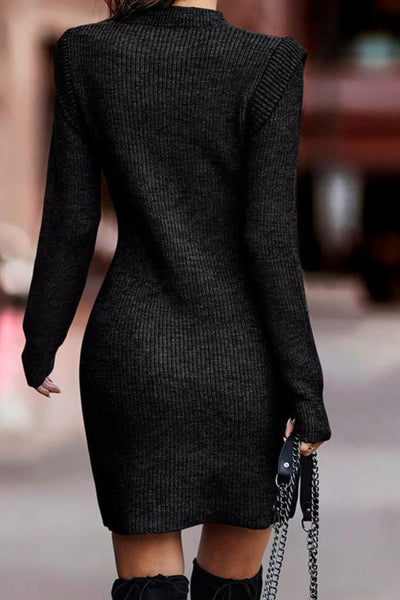 BEAUTIFUL I AM Rib-Knit Round Neck Sweater Dress