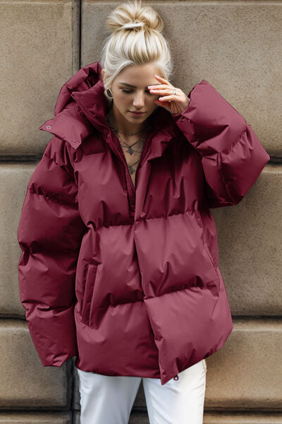 BEAUTIFUL I AM Pocketed Zip Up Hooded Puffer Jacket