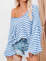 BEAUTIFUL I AM Striped Drop Shoulder V-Neck Sweater