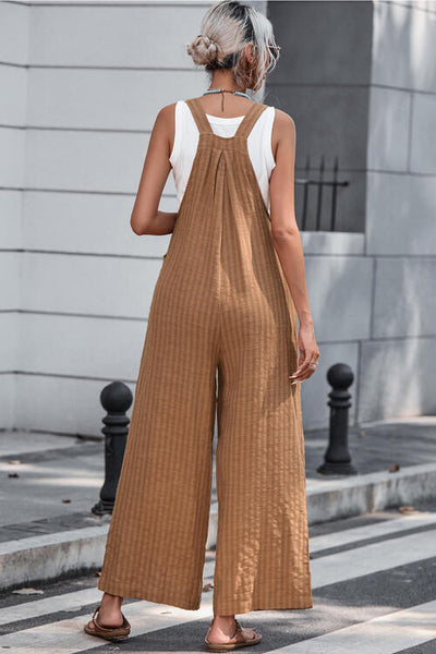 BEAUTIFUL I AM Texture Buttoned Wide Leg Pants Overalls