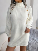 BEAUTIFUL I AM Decorative Button Turtleneck Sweater Dress