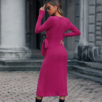 BEAUTIFUL I AM Surplice Neck Tied Long Sleeve Dress